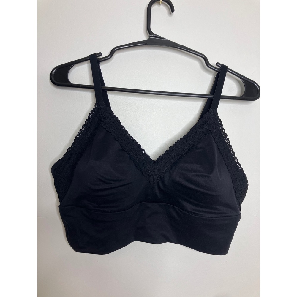 Aerie Bralette Women Medium Black New Lace Trim Removable Pads 2088-2459